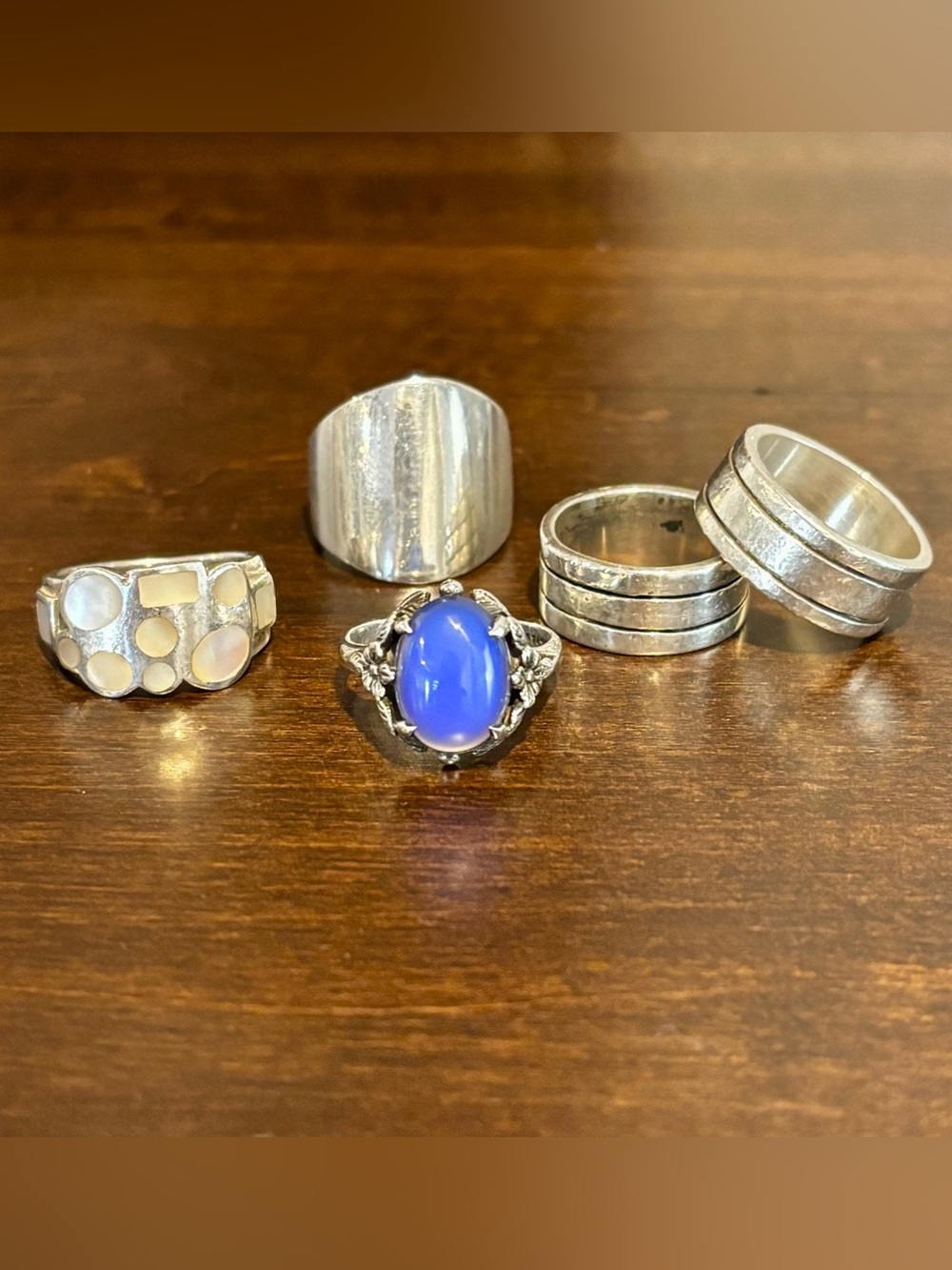 Lot of 5 rings, 925 sterling silver Various Sizes And Weights